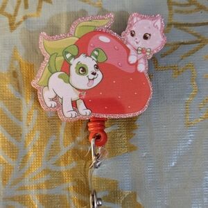 Cute Strawberry Shortcake Custard Badge Reel with Strawberry Design